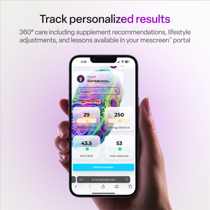 Hand holding a smartphone displaying a personalized health app with text about personalized results tracking.