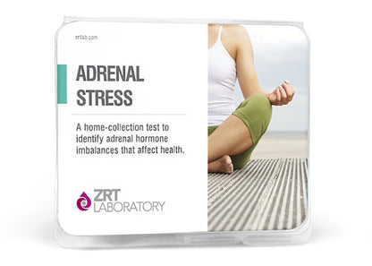 ZRT Laboratory adrenal stress test kit with a person sitting on a beach.